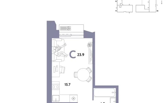 1 комн. Квартира 23.9 кв. м, Москва