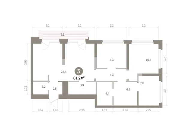 3 комн. Квартира 81.2 кв. м