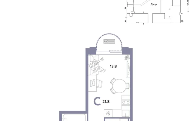 1 комн. Квартира 21.8 кв. м, Москва