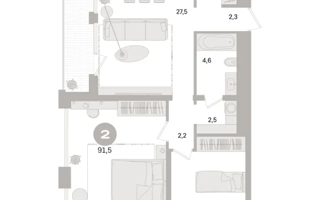2 комн. Квартира 91.5 кв. м, Московская область Москва