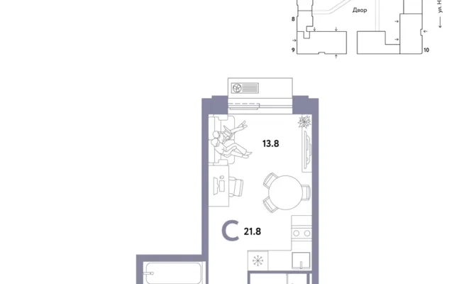 1 комн. Квартира 21.8 кв. м, Москва