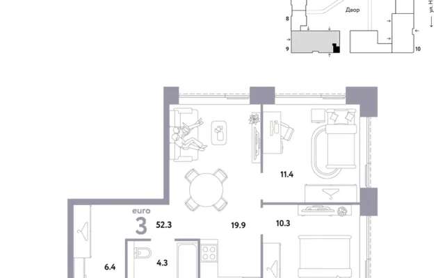 3 комн. Квартира 52.3 кв. м, Москва