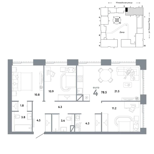 4 комн. Квартира 78.5 кв. м
