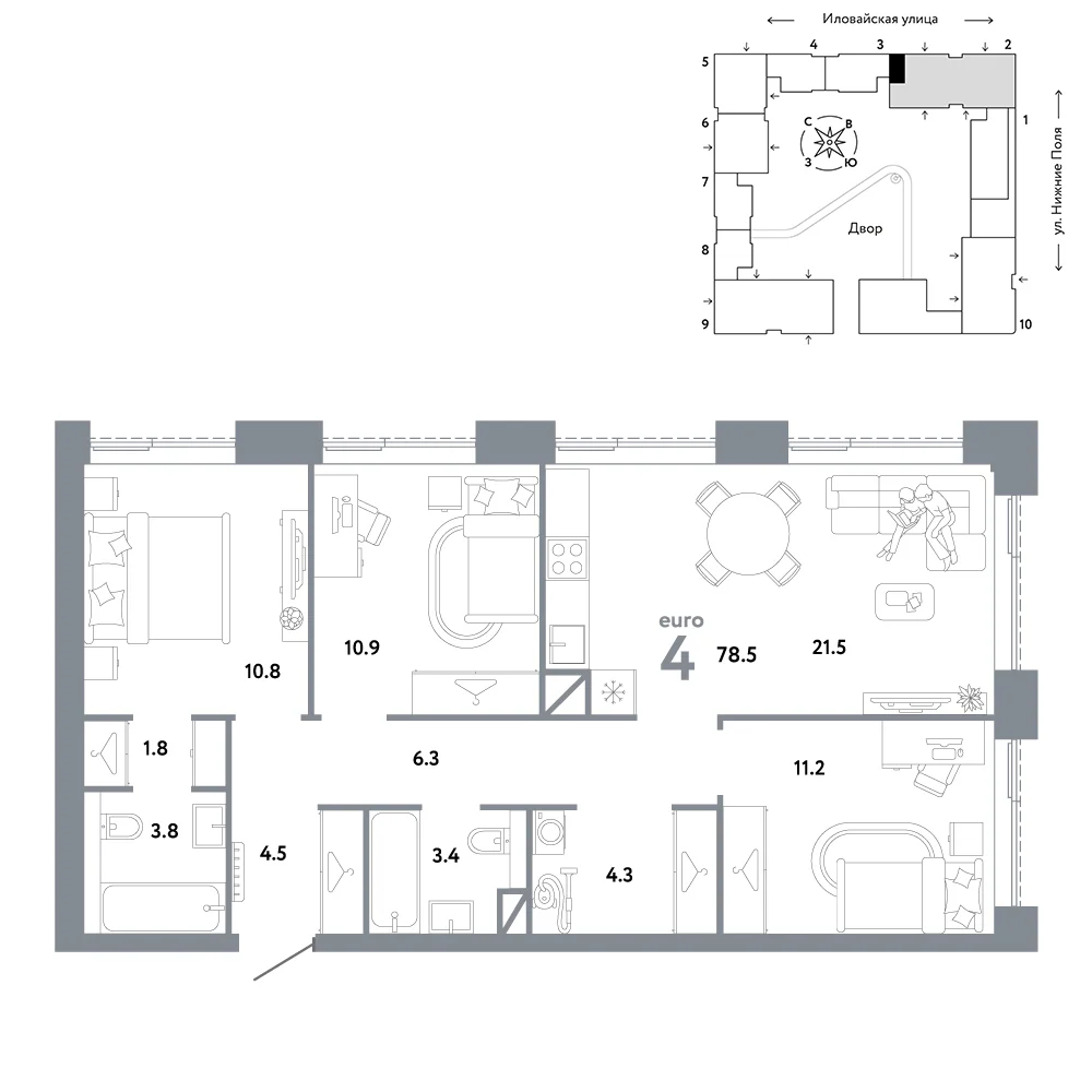 4 комн. Квартира 78.5 кв. м