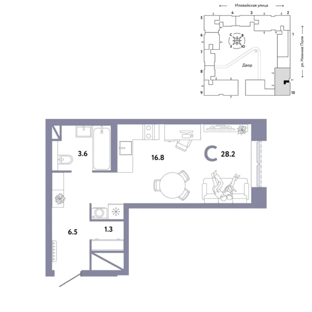 1 комн. Квартира 28.2 кв. м