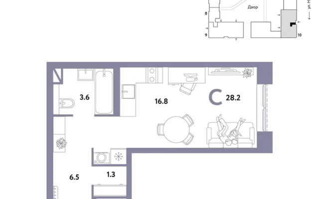 1 комн. Квартира 28.2 кв. м, Москва