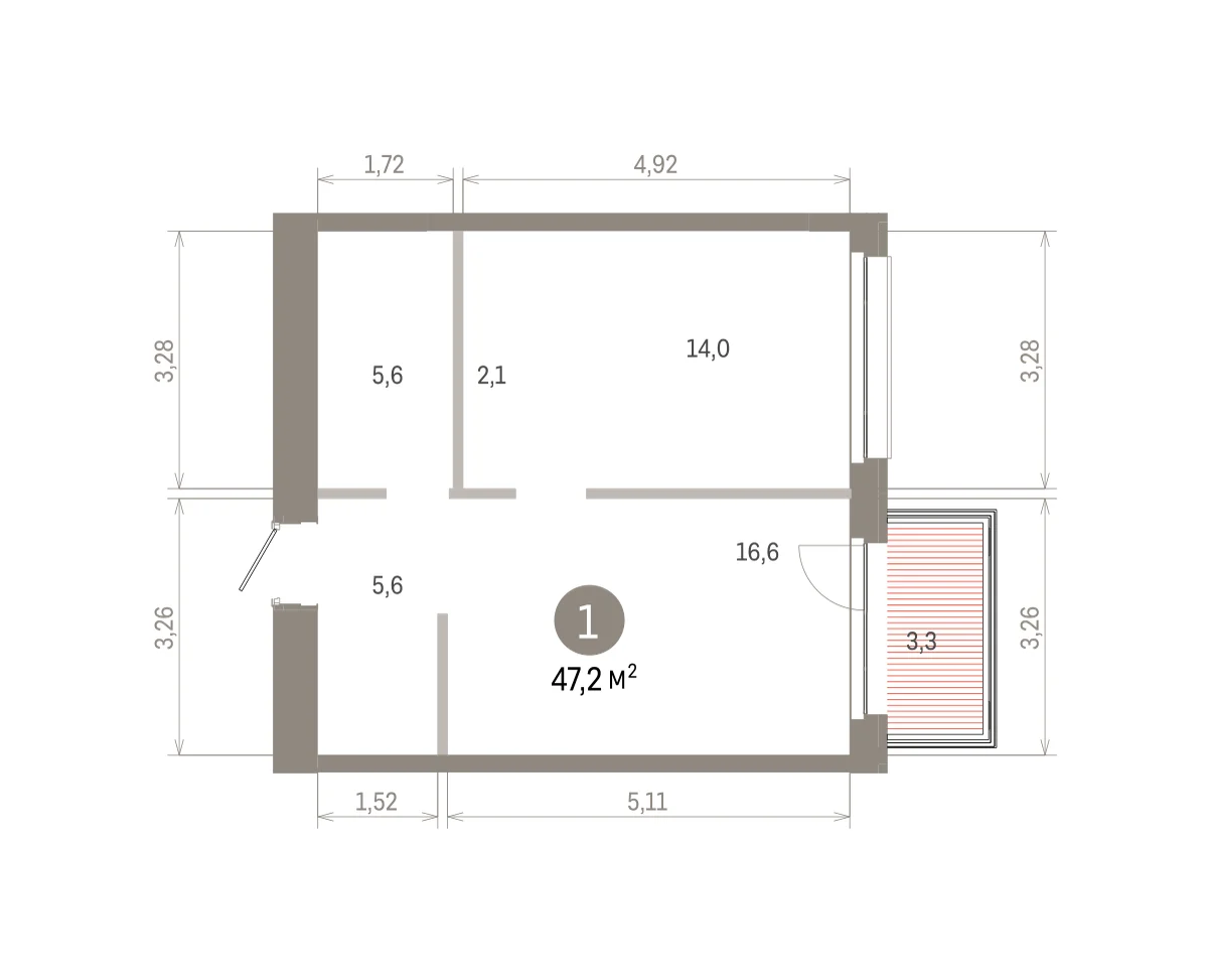 1 комн. Квартира 47.2 кв. м