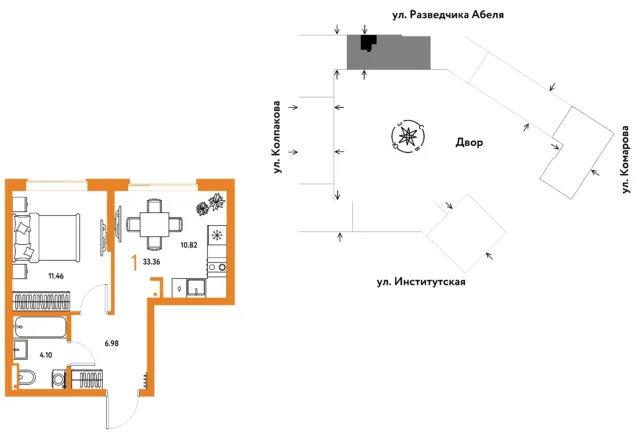 1 комн. Квартира 33.4 кв. м