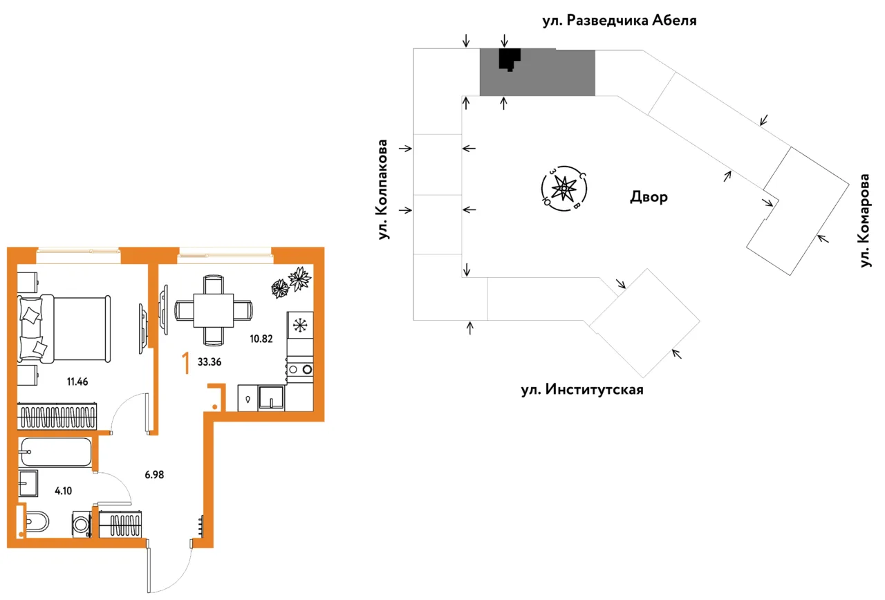 1 комн. Квартира 33.4 кв. м