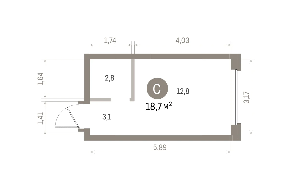 Квартира 18.7 кв. м
