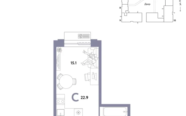 1 комн. Квартира 22.9 кв. м, Москва
