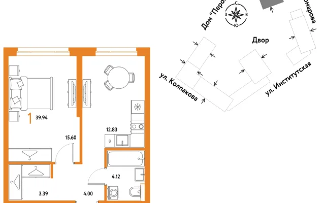 1 комн. Квартира 39.9 кв. м, Москва
