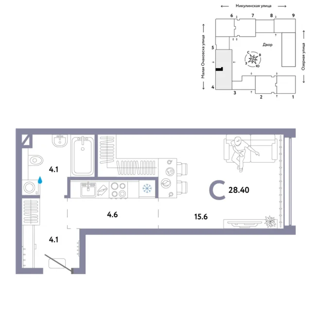 1 комн. Квартира 28.3 кв. м