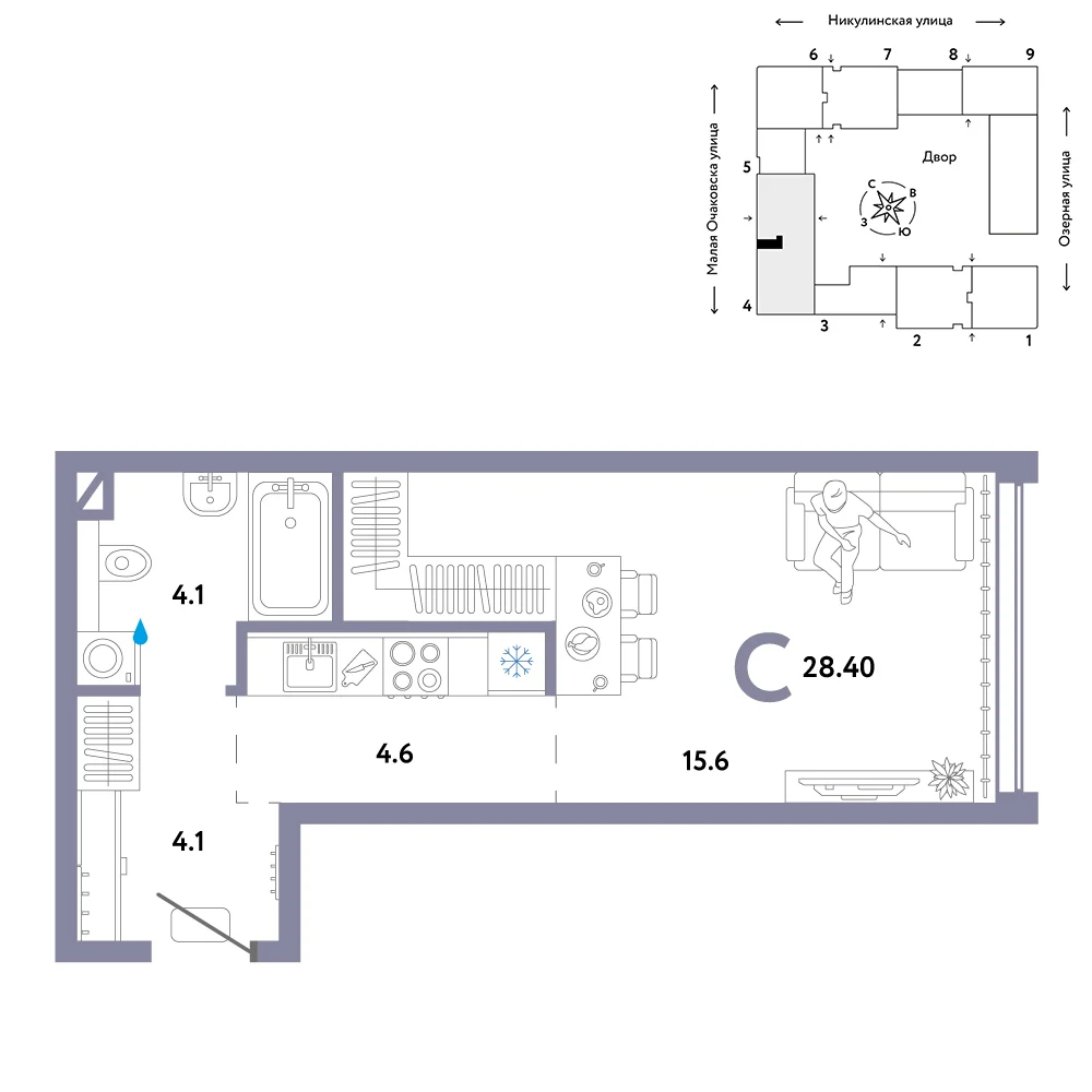 1 комн. Квартира 28.3 кв. м