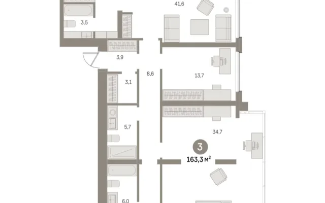 3 комн. Квартира 163.3 кв. м, Московская область Москва