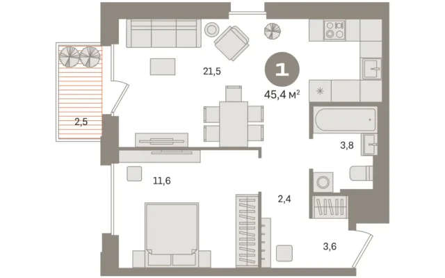 1 комн. Квартира 45.4 кв. м, Московская область Москва