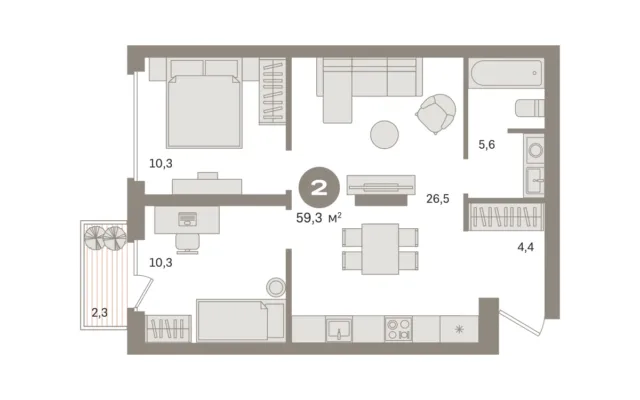 2 комн. Квартира 59.8 кв. м, Московская область Москва
