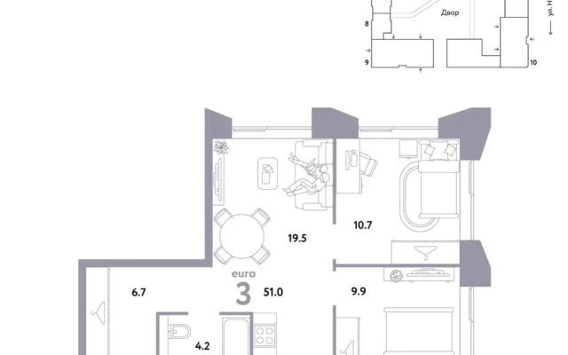 3 комн. Квартира 51 кв. м, Москва