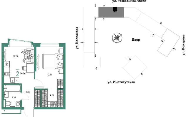 2 комн. Квартира 36.3 кв. м, Москва