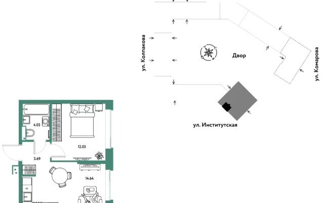 2 комн. Квартира 34.4 кв. м, Москва