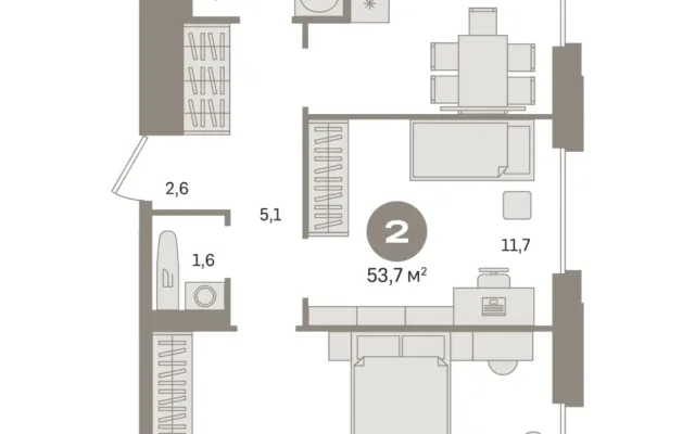 2 комн. Квартира 53.7 кв. м, Московская область Москва