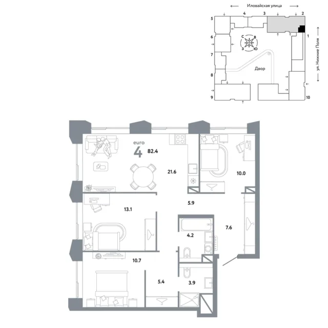 4 комн. Квартира 82.4 кв. м