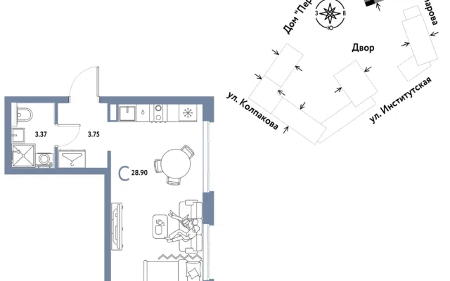 1 комн. Квартира 28.9 кв. м, Москва