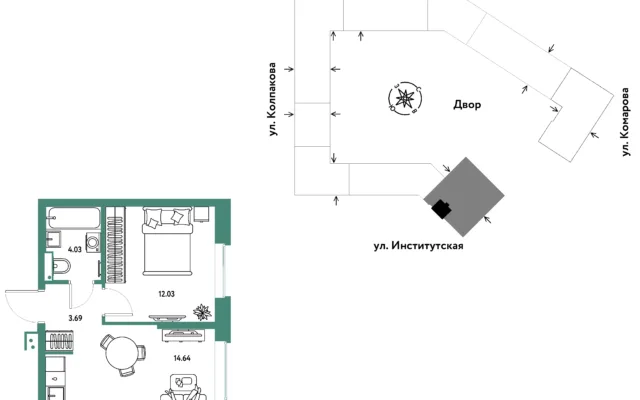 2 комн. Квартира 34.4 кв. м, Москва