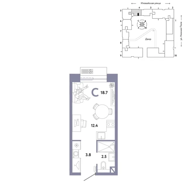 1 комн. Квартира 18.7 кв. м