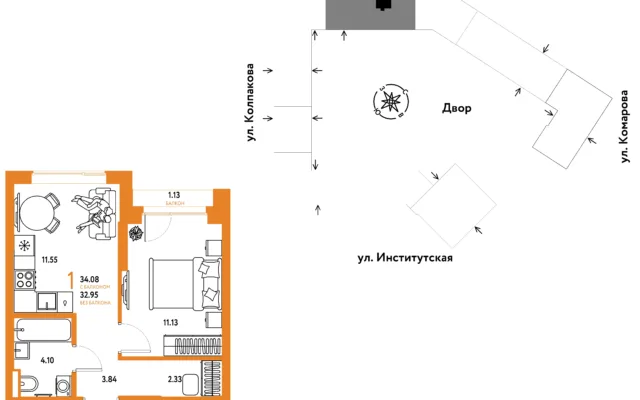 1 комн. Квартира 34.1 кв. м, Москва
