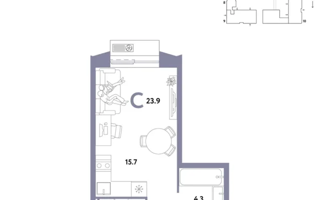1 комн. Квартира 23.9 кв. м, Москва