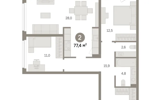 2 комн. Квартира 77.4 кв. м, Московская область Москва