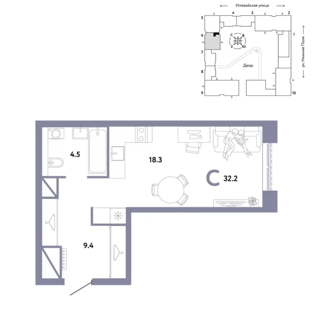 1 комн. Квартира 32.2 кв. м