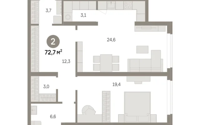 2 комн. Квартира 72.7 кв. м, Московская область Москва