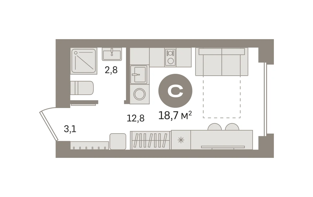 Квартира 18.7 кв. м