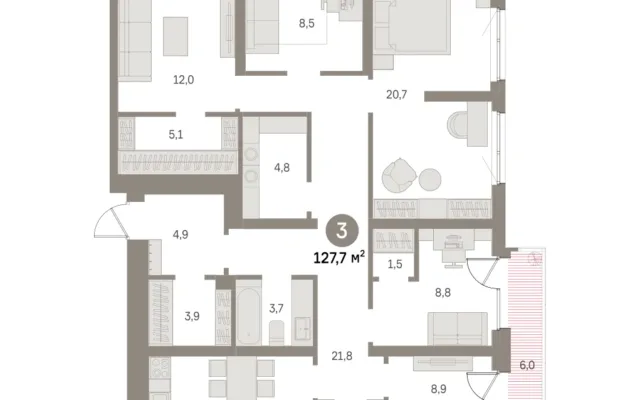 3 комн. Квартира 127.7 кв. м, Московская область Москва
