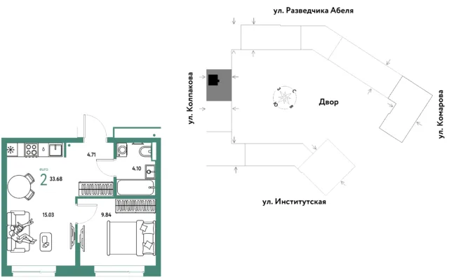 2 комн. Квартира 33.7 кв. м, Москва