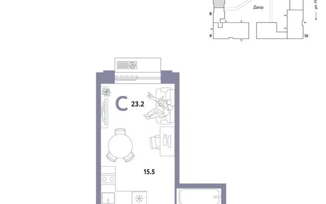 1 комн. Квартира 23.2 кв. м, Москва