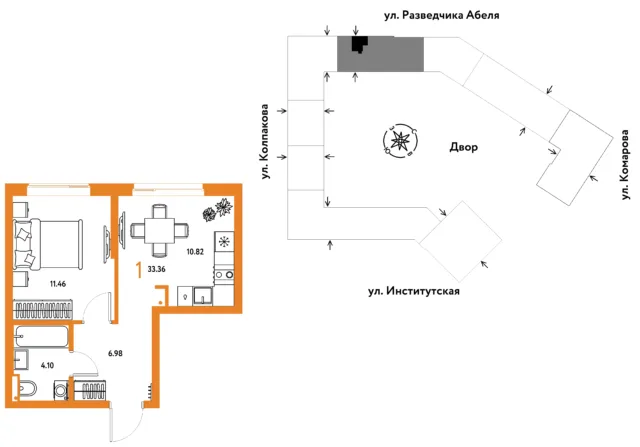 1 комн. Квартира 33.4 кв. м