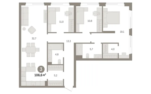 3 комн. Квартира 106.6 кв. м, Московская область Москва