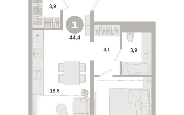 1 комн. Квартира 44.4 кв. м, Московская область Москва