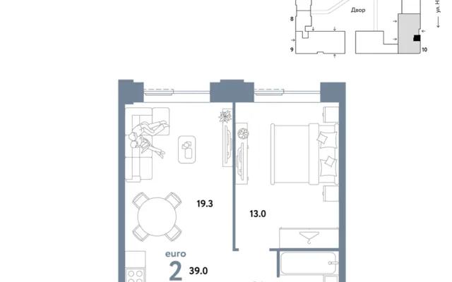 2 комн. Квартира 39 кв. м, Москва