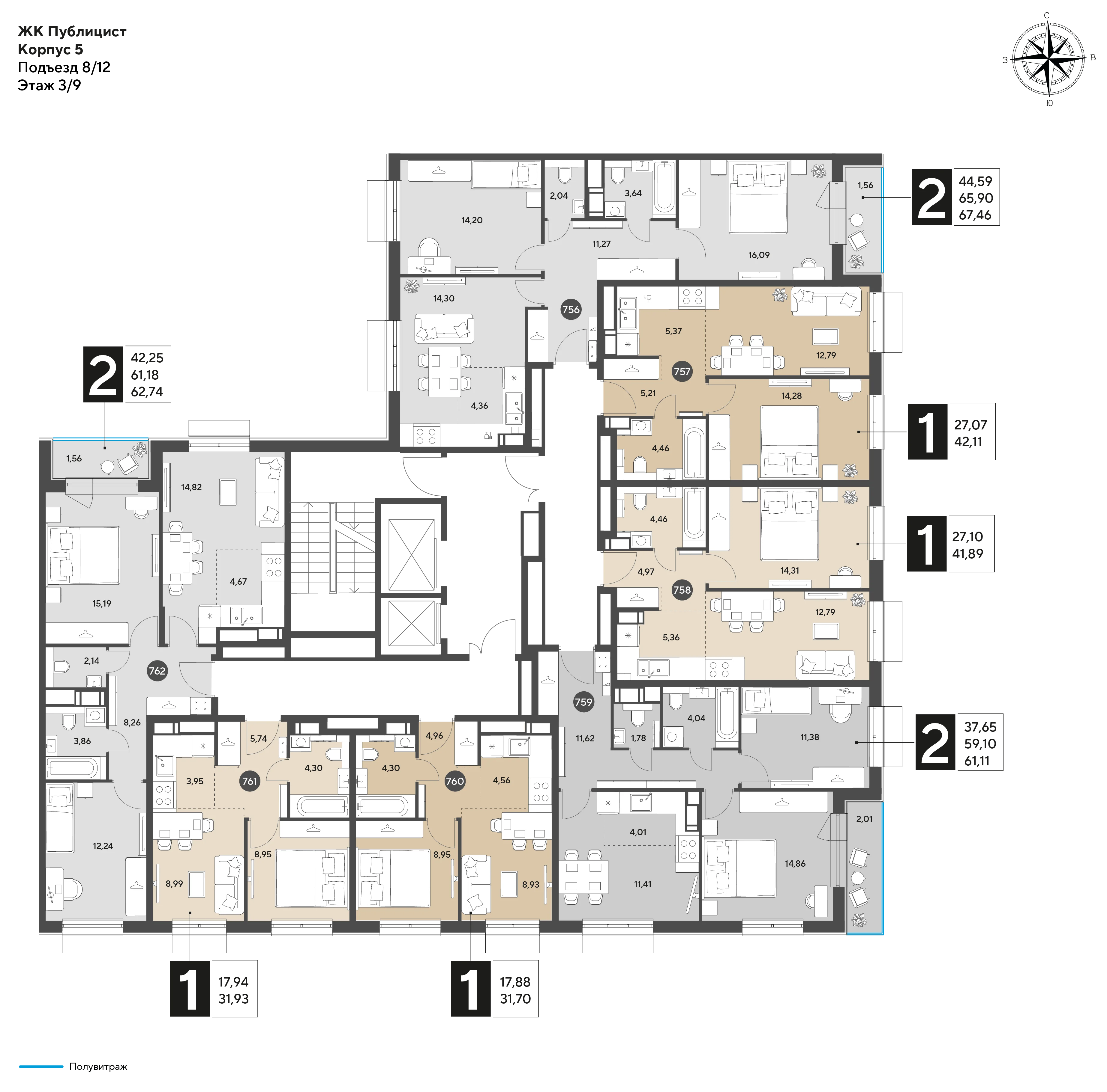 1 комн. Квартира 42.1 кв. м