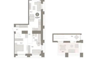 2 комн. Квартира 75.9 кв. м