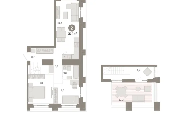 2 комн. Квартира 75.9 кв. м, Московская область Москва