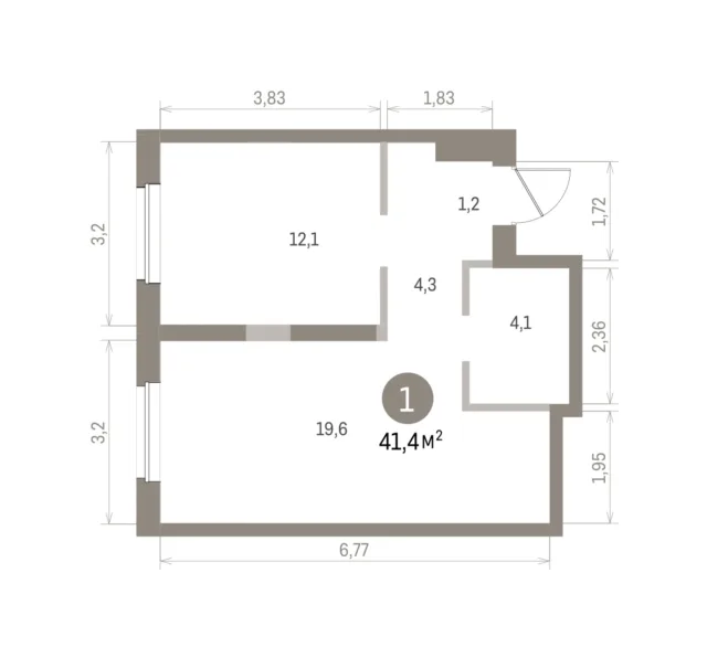 1 комн. Квартира 41.4 кв. м