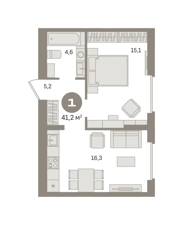 1 комн. Квартира 41.2 кв. м