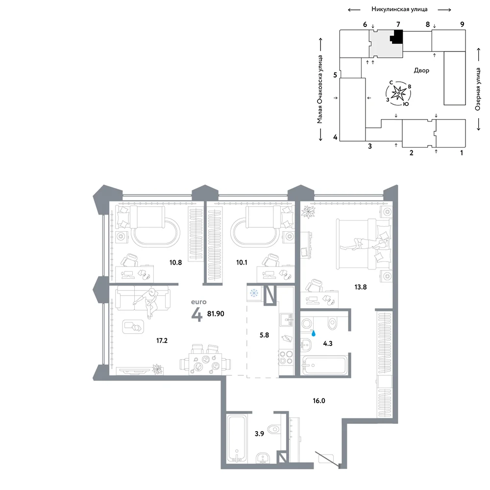 4 комн. Квартира 81.9 кв. м
