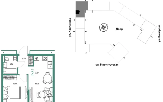 2 комн. Квартира 35.2 кв. м, Москва