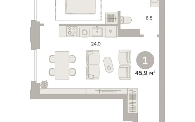 1 комн. Квартира 45.8 кв. м, Московская область Москва